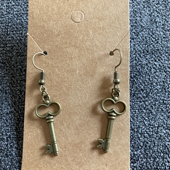 Handmade Bronze Key Earrings. - Picture 2 of 3